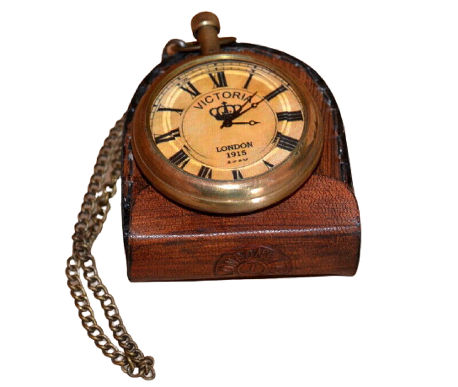 Hassanhandicrafts Antique Vintage Maritime Brass Pocket Watch Kelvin & Hughes with Leather Box