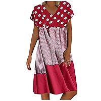 Petite Summer Dresses for Women, Casual Dresses Short Sleeve Printed Hawaiian Beach Midi Dresses Party Plus Size Boho Dress Women Vacation 2024 Tshirt Dress Women Casual (3XL, Red)