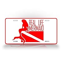SignsAndTagsOnline Real Life Mermaid Red and White Diving Flag License Plate Scuba Diving Auto Tag