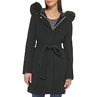Cole Haan Womens Hooded Coat Slick Wool With Detatchable Faux Fur Trim