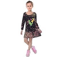 PattyCandy Girls Dinosaur Style GRR Pattern Kids Long Sleeve Velvet Dress - 8