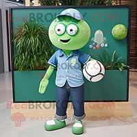 Green Volleyball Ball mascot costume character dressed with a Chambray Shirt and Necklaces