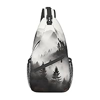Sling Bag for Women Men Foggy Mountains Forest Cross Chest Bag Diagonally Casual Fashion Travel Hiking Daypack