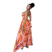 Dresses for Women 2023 Tropical Print Split Thigh Cami Maxi Dress