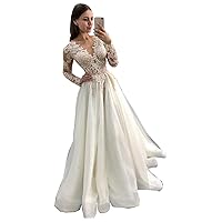 Melisa Women's Bridal Ball Gowns with Train Sequins Lace Wedding Dresses for Bride Long Sleeves 2022