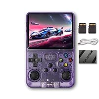 R36S Handheld Game Console 3.5 inch Preinstalled Emulator System Transparent Purple 32GB+64GB