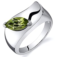 PEORA Peridot Museum Solitaire Ring for Women 925 Sterling Silver, Genuine Gemstone Birthstone, 1 Carat Marquise Shape 10x5mm, Sizes 5 to 9