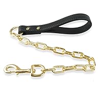 Didog Heavy Duty Macho Dog Giant Chain Traffic Lead Short Leash with Golden Leather Handle,28