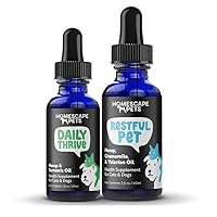 Homescape Pets Bundle Daily Thrive + RESTFUL PET: Improve Energy, Immune Health, and Aches + Help Reduce Anxiety and Stress - Supplements for Dogs and Cats