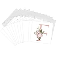 3dRose Greeting Cards - Pretty Pink Floral and Babies Breath Monogram Initial F - 12 Pack - Floral Monograms