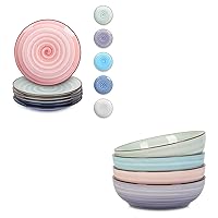 Selamica Ceramic Dessert Plates Set 6 Inch + 36 Oz Large Pasta Bowls Set, Gradient Color