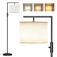 SUNMORY Modern Floor Lamps for Living Room, Standing Lamp with Rotary Switch, Tall Pole Floor Reading Lamp with Hanging Shade for Study Room, Office, 3Color Temperatures 9W Bulb Include(Black)
