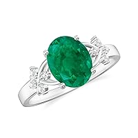 Natural Emerald Oval Criss Cross Ring with Diamonds for Women in Sterling Silver / 14K Solid Gold/Platinum