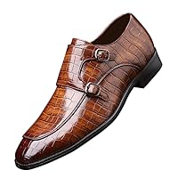 Mens Double Monk Strap Slip on Loafer Leather Formal Business Casual Comfortable Dress Shoes for Men
