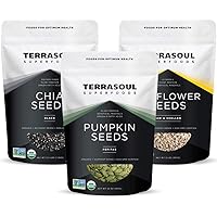 Terrasoul Superfoods Organic Pumpkin Seeds 2 Lbs + Organic Sunflower Seeds 2 Lbs + Organic Black Chia Seeds 2.5 Lbs Bundle