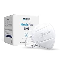 MedicPro N95 Mask NIOSH Approved Made in USA - N95 Particulate Respirator Filter Efficiency≥95% - White 5 Layer Face Masks for Men Women Adults and Health Workers, 20 Pack