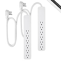 GE Pro 6-Outlet Surge Protector 2 Pack, 2 Ft Extension Cord, 620 Joules, Power Strip, Flat Plug, Integrated Circuit Breaker, Wall Mount, UL Listed, White, 46867