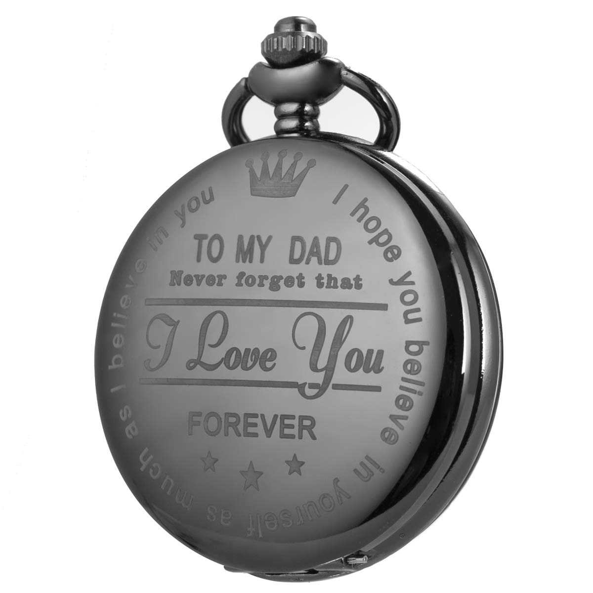SIBOSUN Pocket Watch Men Engraved Black Chain Quartz Gifts for Dad from Son Daughter DAD Personalized Gifts Luxury PU Leather Pocket Watch Box Display Case Storage Case Black