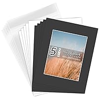 Golden State Art, Pack of 5 Black Pre-Cut 16x20 Picture Mat for 11x14 Photo with White Core Bevel Cut Mattes Sets. Includes 5 High Premier Acid Free Mats & 5 Backing Board & 5 Clear Bag