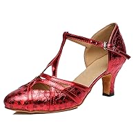 Women's T-Strap Glitter Synthetic Salsa Tango Ballroom Latin Party Dance Shoes