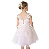 PLUVIOPHILY Lace Applique Tulle Flower Girl Dress Junior Bridesmaid Wedding Party Dresses