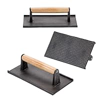 Tezzorio Kitchen Utensils (Set of 3) Cast Iron Steak Weight/Bacon Press with Wooden Handle, 9 x 5-Inch Heavy-Weight Grill Press
