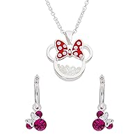 Disney Minnie Mouse October Birthstone Silver Plated Shaker Necklace and Hoop Earrings Set, Official License