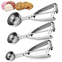 Saffron & Sage Cookie Scoop Set - Heavy Duty Stainless Steel Cookie Scoops for Baking Set of 3 has a 1, 2 & 4 Tbsp Scooper, Ice Cream Scoop with Trigger Smooth Release, Comfortable Handles, Rust Proof