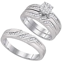 The Diamond Deal 10kt White Gold His & Hers Round Diamond Solitaire Matching Bridal Wedding Ring Band Set 1/4 Cttw