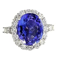 8.15 Carat Natural Blue Tanzanite and Diamond (F-G Color, VS1-VS2 Clarity) 14K White Gold Luxury Cocktail Ring for Women Exclusively Handcrafted in USA