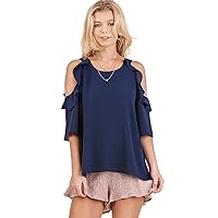 Umgee Women's Solid Colored Cold Shoulder Tunic with Ruffle Details