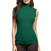 Women's High Neck T Shirts Sleeveless Slim Fit Sexy Tees Skintight Solid Color Tunic Tops