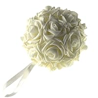 Homeford Soft Touch Foam Rose Kissing Ball Wedding Centerpiece, 6-inch, Ivory