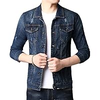 Fall Denim Solid Jacket Men's Single-Breasted Slim Fit Denim Coat Daily Denim Jacket