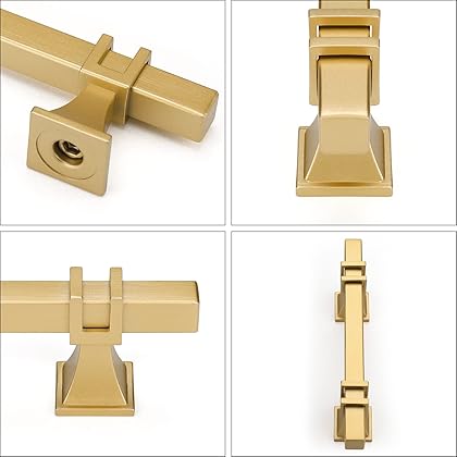 Haliwu 10 Pack Gold Cabinet Pulls, Brushed Brass Cabinet Pulls Square Gold Cabinet Handles, 5 inch Kitchen Cabinet Handles Hardware