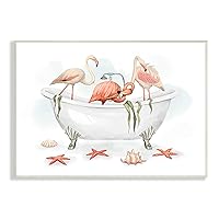 Stupell Industries Flamingo Trio in Nautical Tub Seaside Bathroom, Designed by Ziwei Li Wall Plaque, Grey
