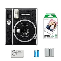 FUJIFILM INSTAX Mini 40 Instant Film Camera Bundle with Fujifilm Instax Twin Pack Film | 20 Exposures + AA Batteries | 4 Pack + Cleaning Cloth (4 Items)