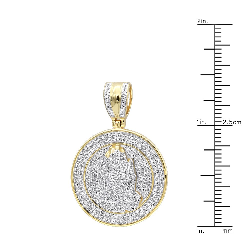 Mens 14K Gold Hip Hop Jewelry: Praying Hands Diamond Pendant Medallion 0.9ctw by Luxurman