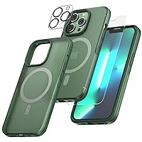 TAURI 5 in 1 Magnetic iPhone 13 Pro Max Case, [Seamless Magsafe Compatibility] with 2 Tempered Screen Protector & 2 Camera Lens Protector, Enhanced Military Grade Protection | Green