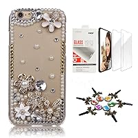 STENES Bling Case Compatible with iPhone 7 Plus/iPhone 8 Plus - Stylish - 3D Handmade [Sparkle Series] Flower Floral Design Cover with Screen Protector [2 Pack] - Crystal
