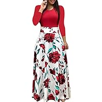 Maxi Dress for Women,2024 Spring Summer Elegant Bodycon Long Sleeve Crewneck Beach Dress,Trendy Floral Flowy Boho Dress