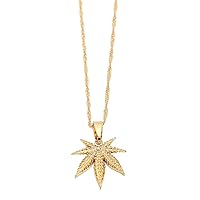 18K Small Cute Hip Hop Gold Plated Men Fashion Plant Weed Leaf Pendant Necklace