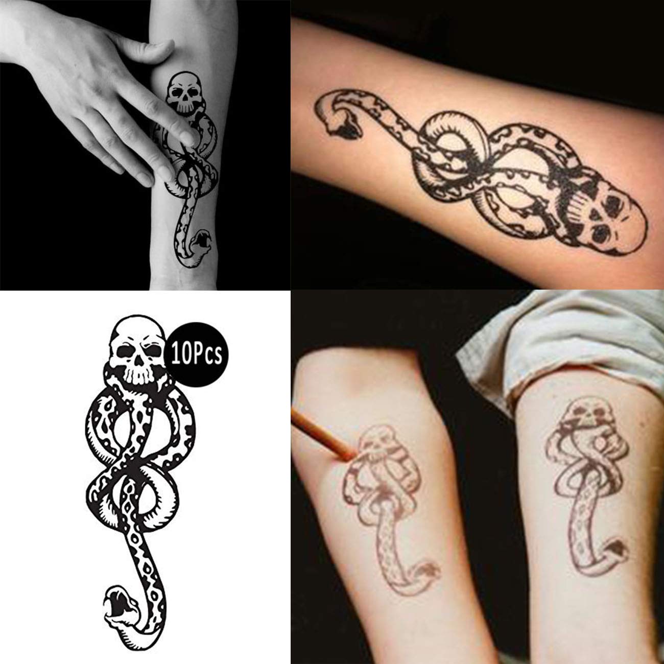 CHASPA 10 Pcs Magic Mantra Snake Skull Dark Mark Death Eater Temporary Halloween Cosplay Tattoo Accessories