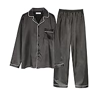 Mens Silk Pajama Set Long Sleeves Button-Down Pajama Mens Set Large Comfort Casual Loungewear Set for Mens
