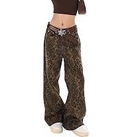 PLAYPINK Leopard Print Jeans Straight Leg Baggy Jeans Y2k Cargo Pants Women Men Baggy Oversized Grunge Pants Streetwear