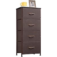 Tall Dresser for Bedroom with 4 Drawers, Storage Chest of Drawers with Removable Fabric Bins for Closet Bedside Nursery Laundry Living Room Entryway Hallway, Coffee Brown/Dark Walnut