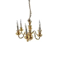 Melody Jane Dollhouse Elite 6 Arm Brass Chandelier Candle Bulbs 12V Electric