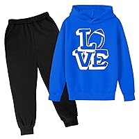 Sweatsuits Set For Boys, Rugby Letter Printed Hoodie And Solid Jogging Sweatpants 2 Piece Outfits Casual Tracksuit