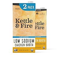 Low Sodium Chicken Broth - Pack of 2 - Organic Cooking Stock, Real Bones Not Powder, Protein, Keto, Paleo, GF, Whole 30 Diet Friendly, Natural Soup Base, 32 oz Liquid Cases