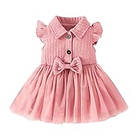 Toddler Girls Fly Sleeve Tulle Bowknot Princess Dress Clothes Girls Dresses